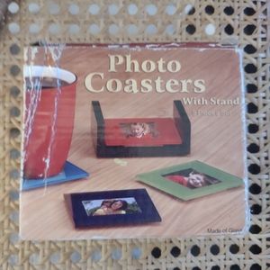 Retro Multicolored Photo Coasters w/Stand